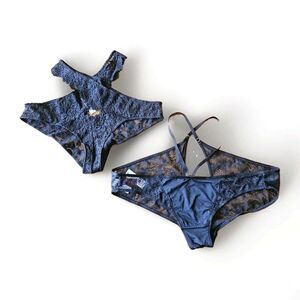 adore me panties X2 Size M Medium Black Lace Criss-cross Waist Straps